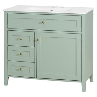 Bathroom Vanity With Sink, 3 Drawers & Cabinet With Adjustable Shelves