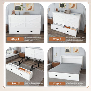 Full Murphy Bed With Storage Drawers, Charging Station, Foldable Panels, And Silent Swivel Wheels