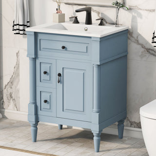 Freestanding Bathroom Vanity With Sink, Adjustable Shelf & Flip Drawer