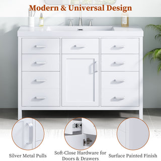46.5" Modern Bathroom Vanity Cabinet Only, Soft Close Door & 6 Drawers - White