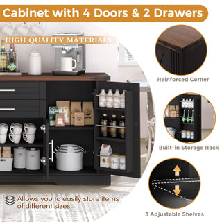 Barn Door Storage Cabinet With 2 Drawers & Door Rack, Adjustable Shelves