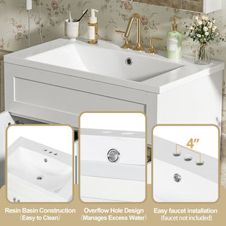 Bathroom Vanity With 2 Doors, 2 Drawers, Adjustable Shelf, Hidden Slides & Soft Close Hinges