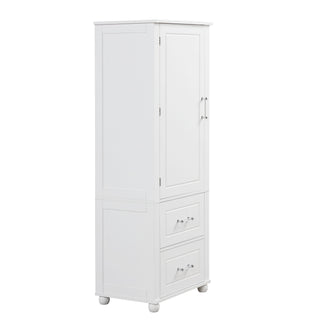 Tall Freestanding Bathroom Storage Cabinet With 2 Drawers And Adjustable Shelf