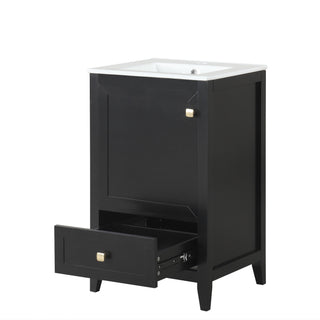 20" Bathroom Vanity With Sink Cabinet With Soft Closing Door, Drawer & Storage Rack - Black