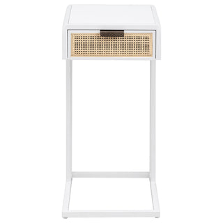 Kenneth - C Shape Side Table With Single Drawer - White