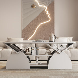 Geometric Engineered Coffee Table With Rounded Corners With Open Shelves
