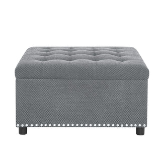 Square Tufted Storage Ottoman With Nailhead Trim