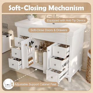 Bathroom Vanity Cabinet Only, 6 Soft Close Drawers & Double Doors - White