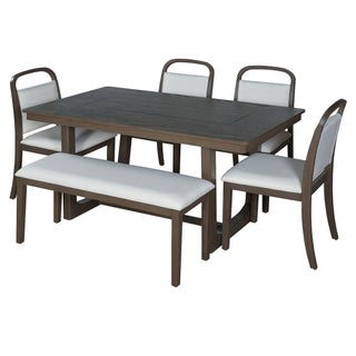Farmhouse Dining Set With 4 Upholstered Chairs & 1 Bench