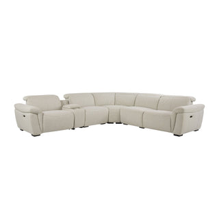 Dayana - Boucle Power Recliner Sectional Sofa For 5 People With Cupholder Console Adjustable Headrest - Beige
