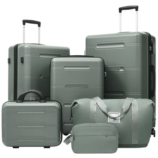 6 Piece Lightweight Hardshell Luggage Set With Double Spinner Wheels, Password Lock
