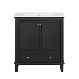 30" Bathroom Vanity With Sink Combo, Multi Functional Bathroom Cabinet With Doors And Drawer - Black