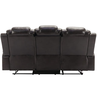 3 Pieces Recliner Sofa Sets Home Theater Seating Manual Recliner Chair & Center Console And LED Light Strip For Living Room - Brown