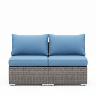 Armless Patio Sofa Set, With UV Resistant Frame And Waterproof Cushions - Blue / Brown