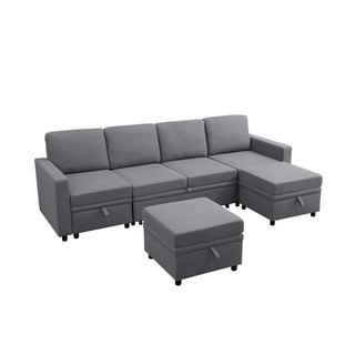 Extra Wide U - Shape Convertible Sleeper Sofa Bed With Dual Storage Ottoman