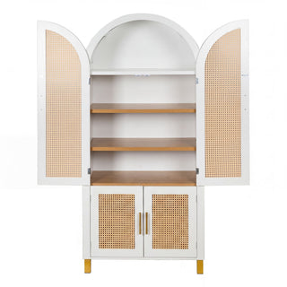 Tall Arched Cabinet With Rattan Doors & Adjustable Shelves