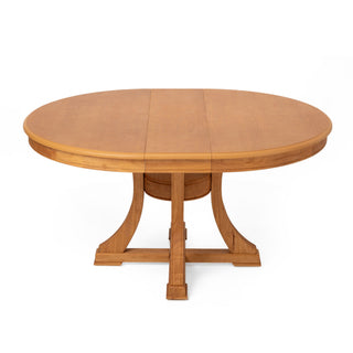 Extendable Round Dining Table, Adjustable Length, Construction With Space Saving Design - Natural Wood