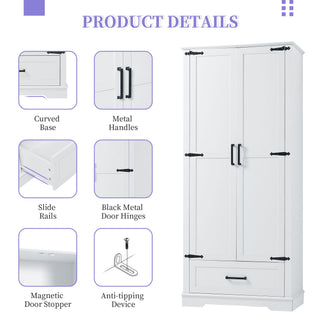 Tall Bathroom Storage Cabinet With 2 Doors And 2 Drawer, Adjustable Shelf - White