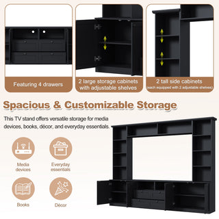 Farmhouse Elegant Entertainment Center Wall Unit With 4 Drawers