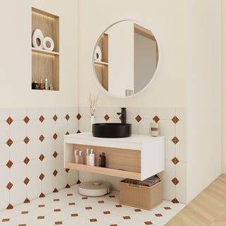 Floating Bathroom Vanity With Glossy Round Vessel Sink