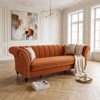 3 Seater Sofa With Rolled Arms, Vertical Channel Tufted Backrest