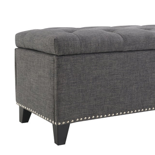 Button-Tufted Storage Ottoman With Safety Close Hinge