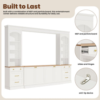 Arched Entertainment Center Wall Unit With Bookshelf, Retro Large TV Stand