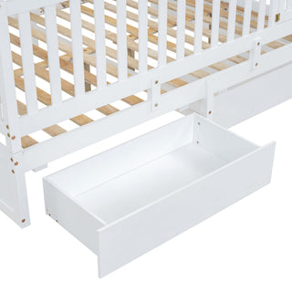 Daybed With Fence Guardrails And 2 Drawers, Split Into Independent Floor Bed & Daybed