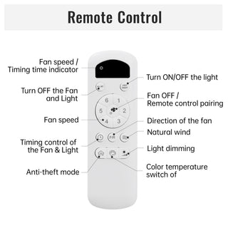 52" Ceiling Fan With 3 Color Dimmable LED Light, 5 Blades, Remote Control, Reversible DC Motor
