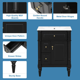 Freestanding Bathroom Vanity With Sink, Adjustable Shelf & Flip Drawer