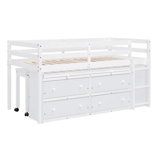 Loft Bed With Retractable Writing Desk And 4 Drawers, With Lateral Portable Desk And Shelves