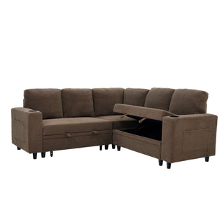 Upholstered L - Shape Sectional Sofa Bed With Pull Out Sleeper And Storage