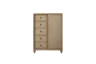 Queen Canopy Bedroom Set With A 2 Drawer Nightstand A Dresser With Poster Mirror And A Door Chest - Sand