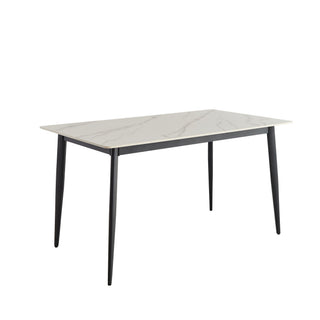 Mid Century Modern Dining Table Round White Sintered Stone Top Heavy Duty Metal Legs Waterproof Surface For Kitchen Dining Room Or Office Furniture - White / Black