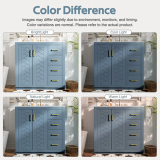 Bathroom Vanity With Sink, Storage Cabinet, Freestanding Set With 3 Drawers & Soft Closing Doors - Indigo