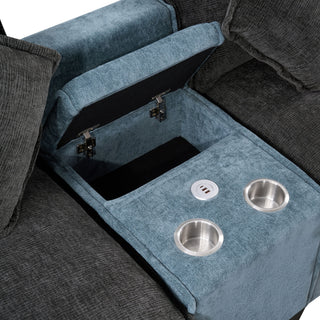 Sectional Sofa With Removable Ottomans, USB Ports, Cup Holders & Storage - Gray / Light Blue