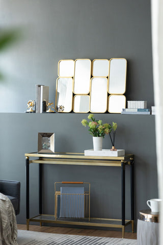Mirror With en Metal Framed Decorative Rectangle Mirror For Bedroom Dressing Room, Hallway Or Living Spac - Gold