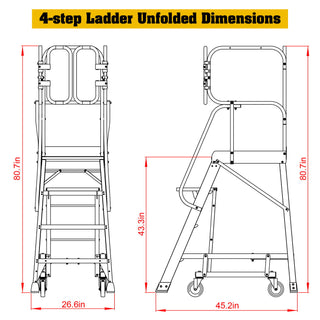 Heavy Duty Aluminum Rolling Platform Ladder With Steps, 375Lbs Capacity