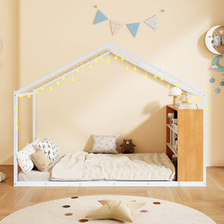Bed House Frame With Shelves And Lights