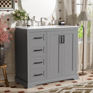 Bathroom Vanity With Sink, Soft Close Doors, Adjustable Shelf & 3 Drawers