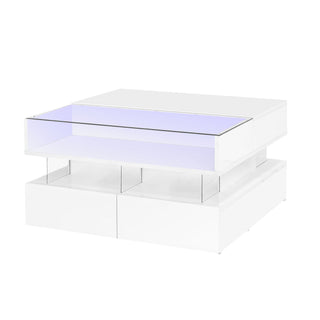 Lift Top Coffee Table With 2 Drawers, Hidden Space And LED Lights For Living Room