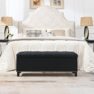 Button-Tufted Storage Ottoman With Safety Close Hinge