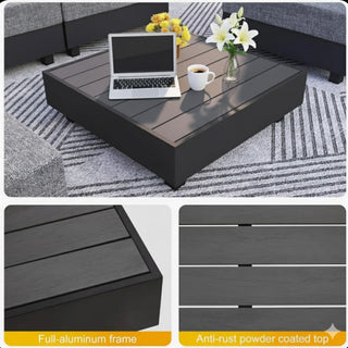 Square Slatted Patio Coffee Table With Rust Resistant Accents - Gray