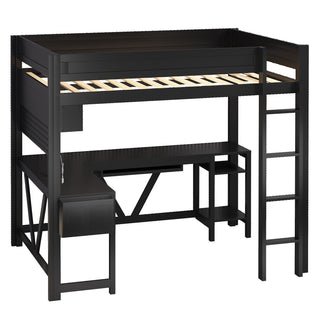 Gaming Loft Bed With Desk, Storage Shelves, LED And Charging Station