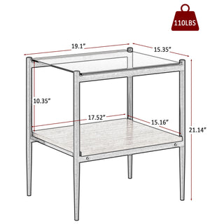 Modern Rectangle End Table (Set of 2) With Tempered Glass Tabletop And Layer - Brown