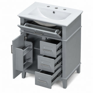 Modern Bathroom Vanity With Sink, Flip Drawer & 3 Drawers, Soft Close Hinges, Adjustable Shelf