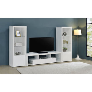 Lance - 3 Shelf Media Tower With Shelves And Hidden Cabinet - Gloss White