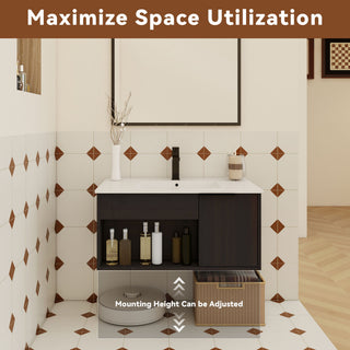 Wall Mounted Floating Bathroom Vanity With Open Shelf & Soft Close Door