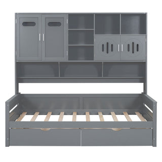 Daybed With All-In-One Cabinet And Shelf