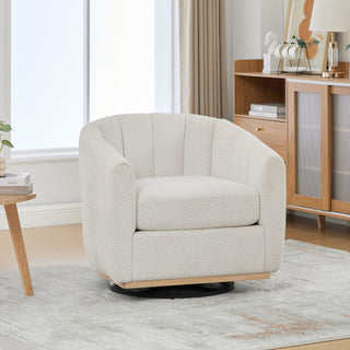 360 Degrees Swivel Upholstered Barrel Armchair For Living Room - Ivory